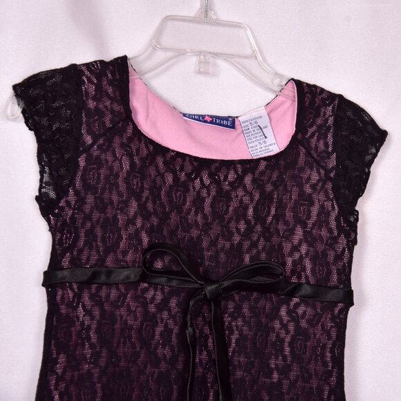 Girl Tribe Black Lace with Pink Underlay Dress Size 5-6 - Picture 2 of 6